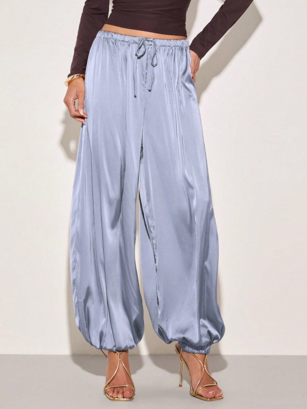 Baby Blue Women's Elegant Lantern Pants Oversize Silk Wide